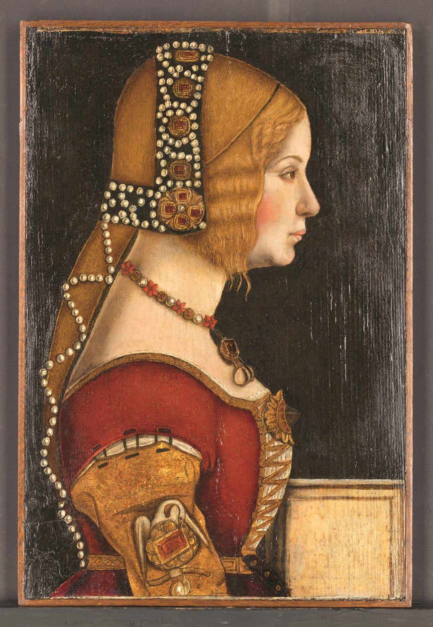 米兰公爵夫人阿拉贡的伊莎贝拉肖像（1470-1524 年）（镶木油画） 作者 贝尔纳迪诺·德孔蒂