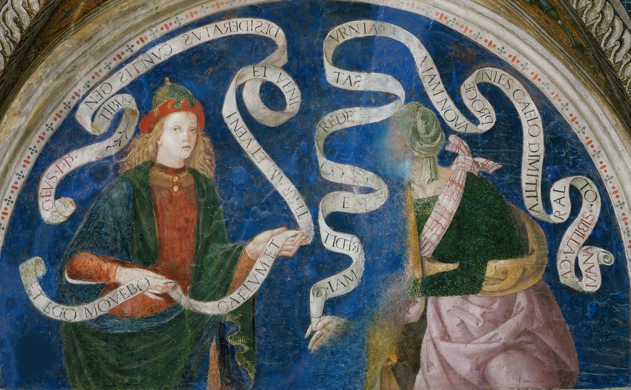 Le prophete Aggee et la sibylle de Cumes - 先知哈该与库马的西庇阿，作者：Pinturicchio, Bernardino, Workshop of（1454-1513 年）。壁画 作者 Bernardino di Betto（Pinturicchio 工作室）
