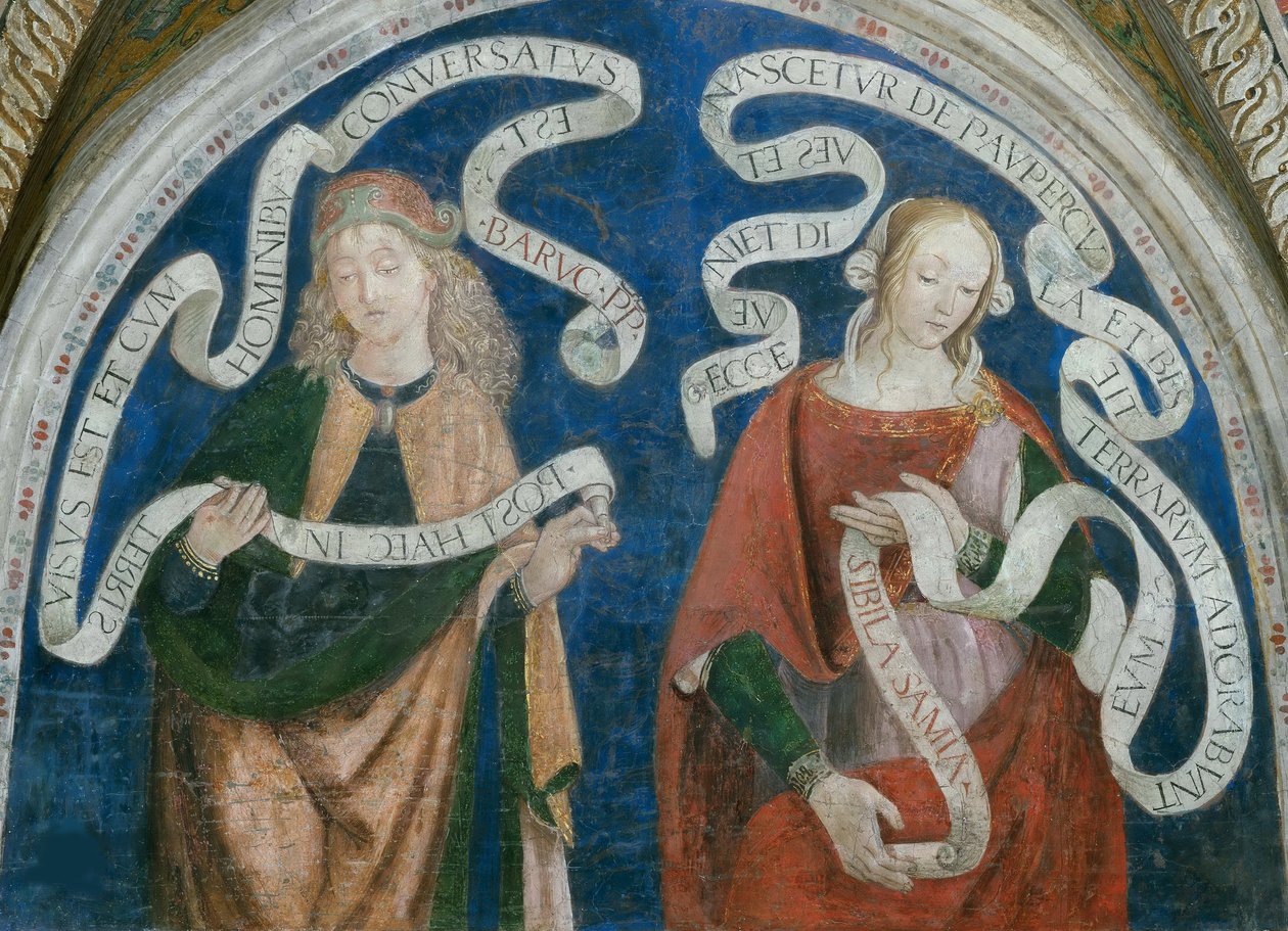 Le prophete Baruch et la sibylle samienne - 《先知巴鲁克和萨米人的西庇阿》，作者：Pinturicchio, Bernardino, Workshop of（1454-1513 年）。壁画 作者 Bernardino di Betto（Pinturicchio 工作室）
