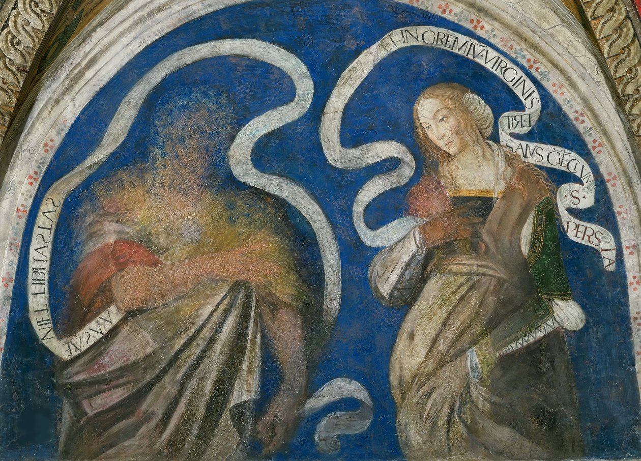 Le prophete Zacharie et la sibylle persique (Sabbe) - 《先知撒迦利亚和波斯西庇阿》，作者：Pinturicchio, Bernardino, Workshop of (1454-1513)。壁画 作者 Bernardino di Betto（Pinturicchio 工作室）