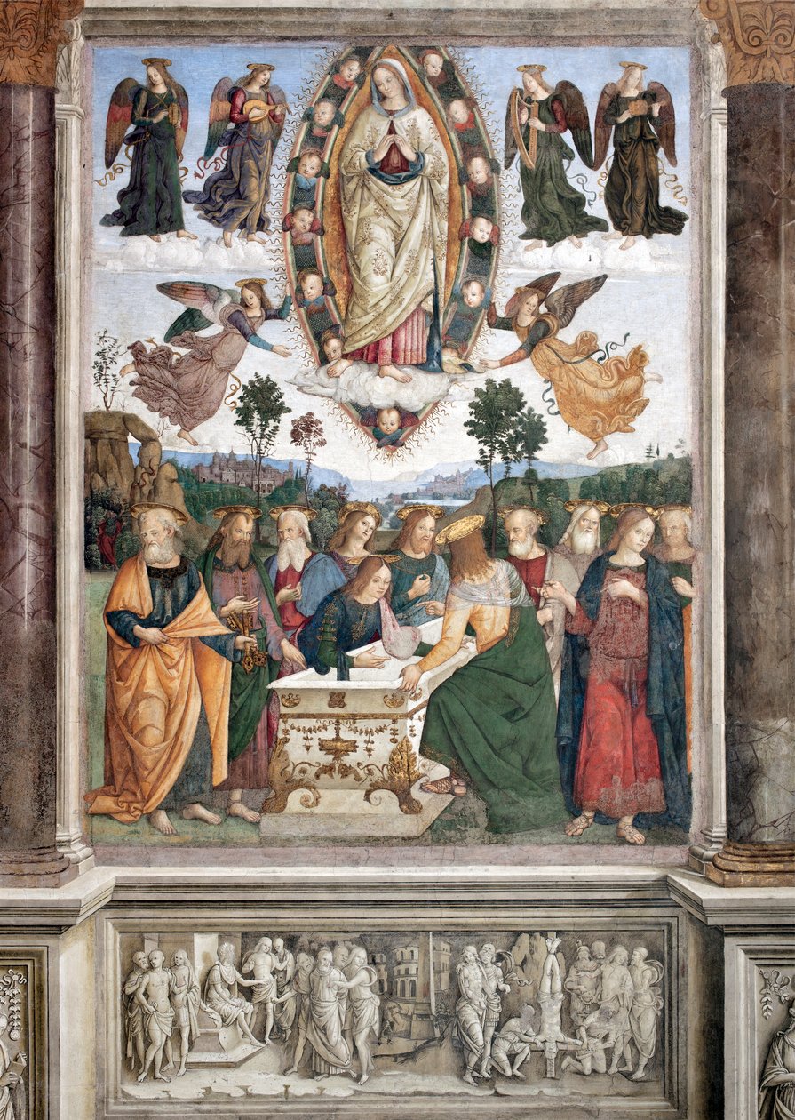 圣母升天 - 圣母在曼陀罗 - 壁画由 Pinturicchio (Bernardino di Betto) (1454-1513) 1484-1492 罗马，圣玛丽亚·德尔·波波罗大教堂（圣玛丽亚·德尔·波波罗教堂），教堂 Basso della Rovere意大利 作者 贝纳迪诺·贝托·平图里基奥