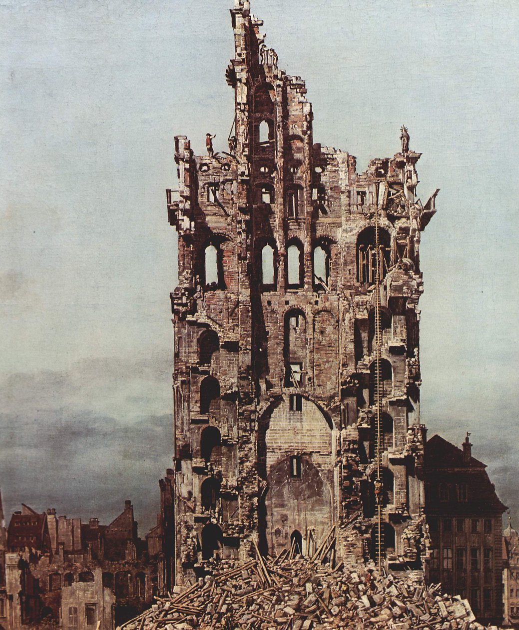 德累斯顿看法，Kreuzkirche的废墟，从东部看 作者 贝尔纳多·贝洛托（Canaletto）