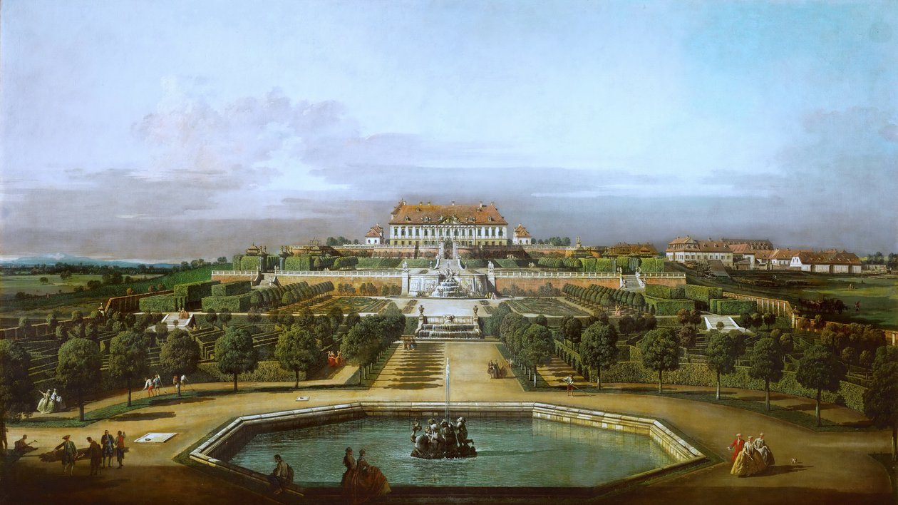 皇宫Schloßhof，花园一侧 作者 贝尔纳多·贝洛托（Canaletto）