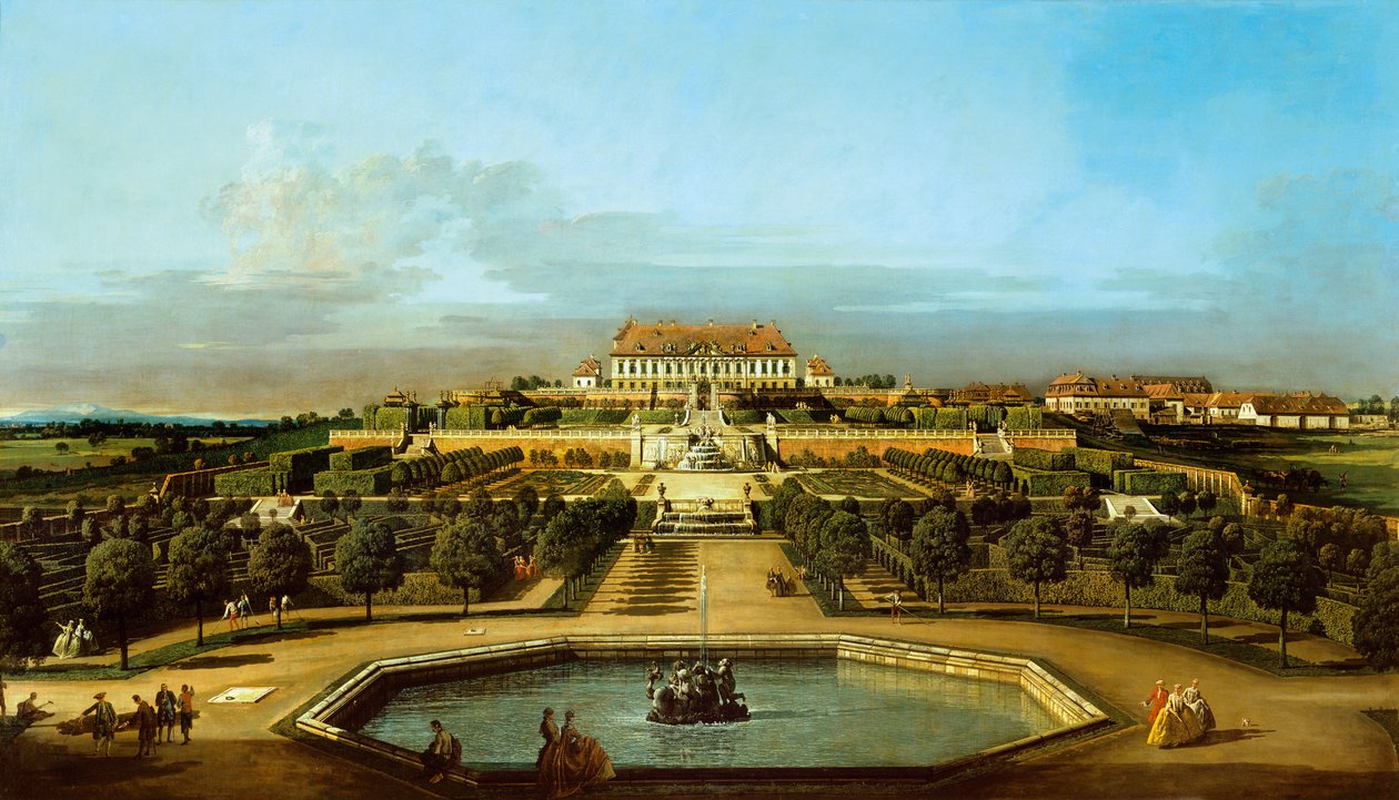 皇宫Schloßhof，花园一侧 作者 贝尔纳多·贝洛托（Canaletto）