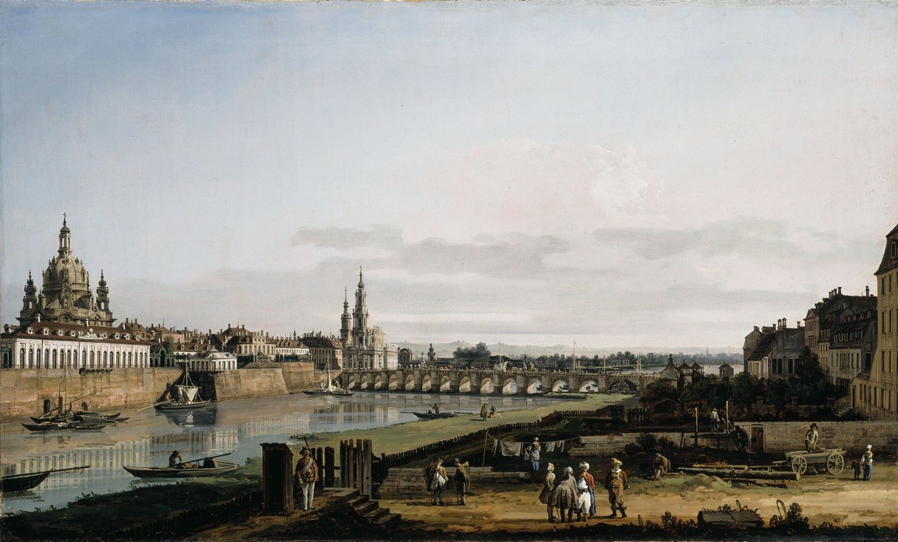德累斯顿从易北河右岸与奥古斯都桥 作者 贝尔纳多·贝洛托（Canaletto）