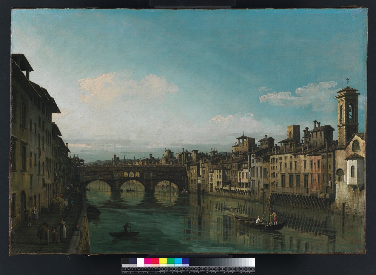 佛罗伦萨的Arno与Ponte Vecchio，1745年 作者 贝尔纳多·贝洛托（Canaletto）