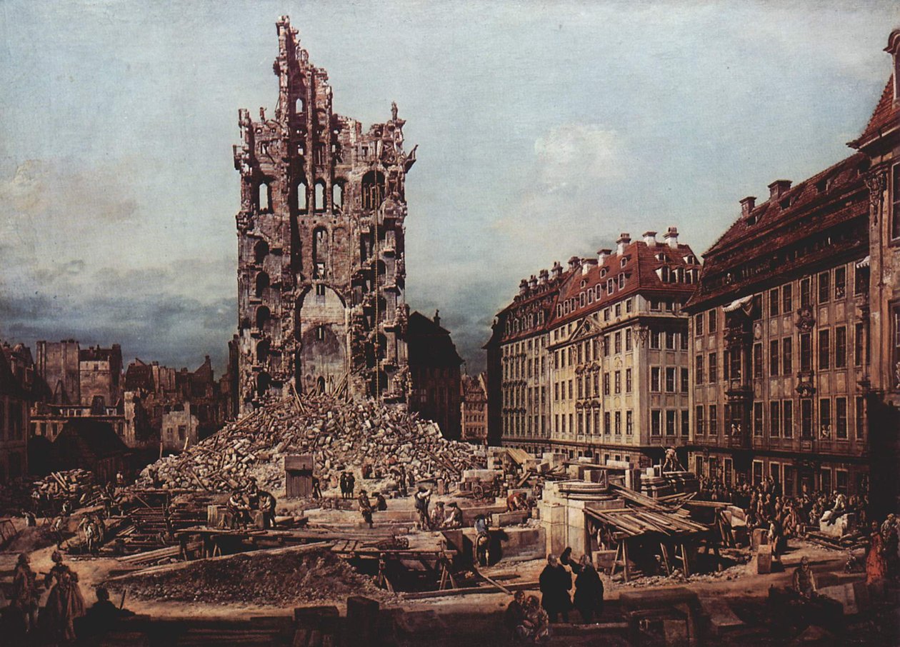 德累斯顿老Kreuzkirche的废墟 作者 贝尔纳多·贝洛托（Canaletto）
