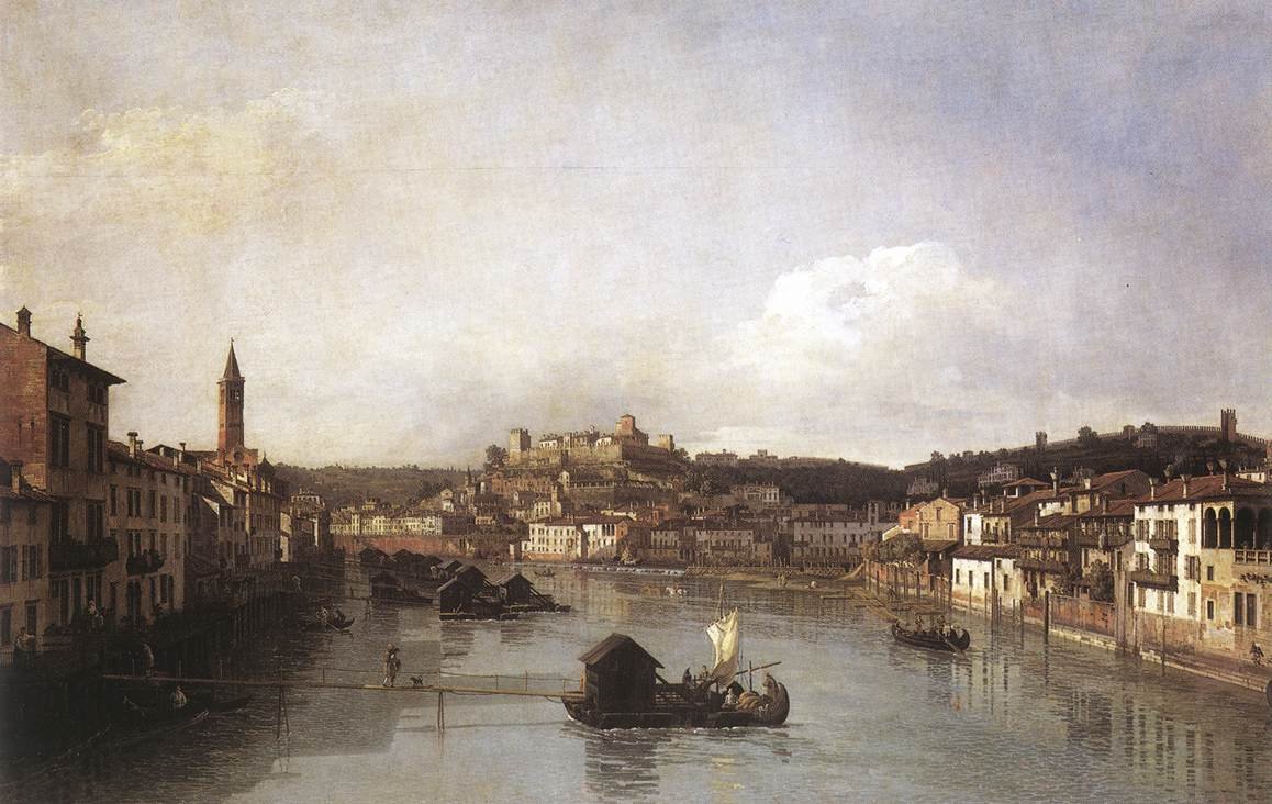 从新桥看维罗纳和阿迪杰河 作者 贝尔纳多·贝洛托（Canaletto）