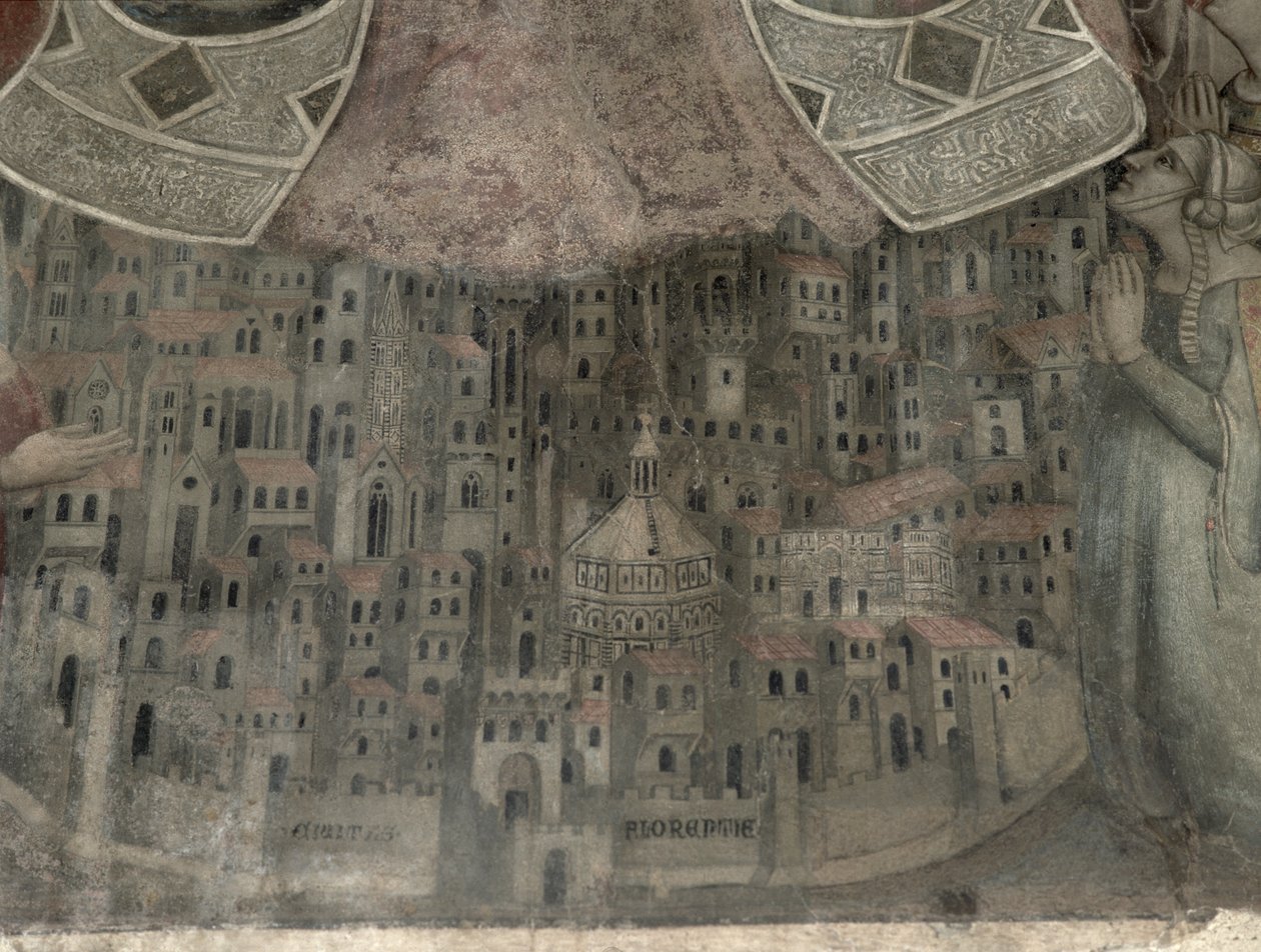Madonna della Misericordia，可欣赏佛罗伦萨，1342年（面板上的蛋彩画）（细节） 作者 伯纳多·达迪