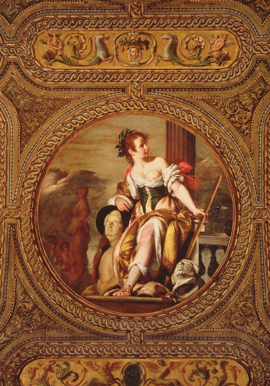 雕塑的寓言，从图书馆的天花板，1635年 作者 贝尔纳多·斯特罗兹（Bernardo Strozzi）