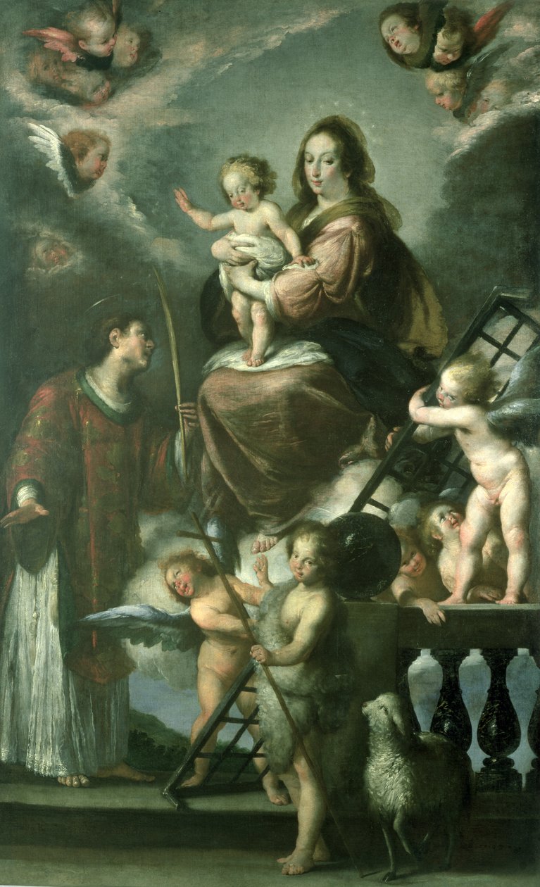 麦当娜和儿童与婴儿圣施洗约翰和圣劳伦斯和天使，1629年 作者 贝尔纳多·斯特罗兹（Bernardo Strozzi）