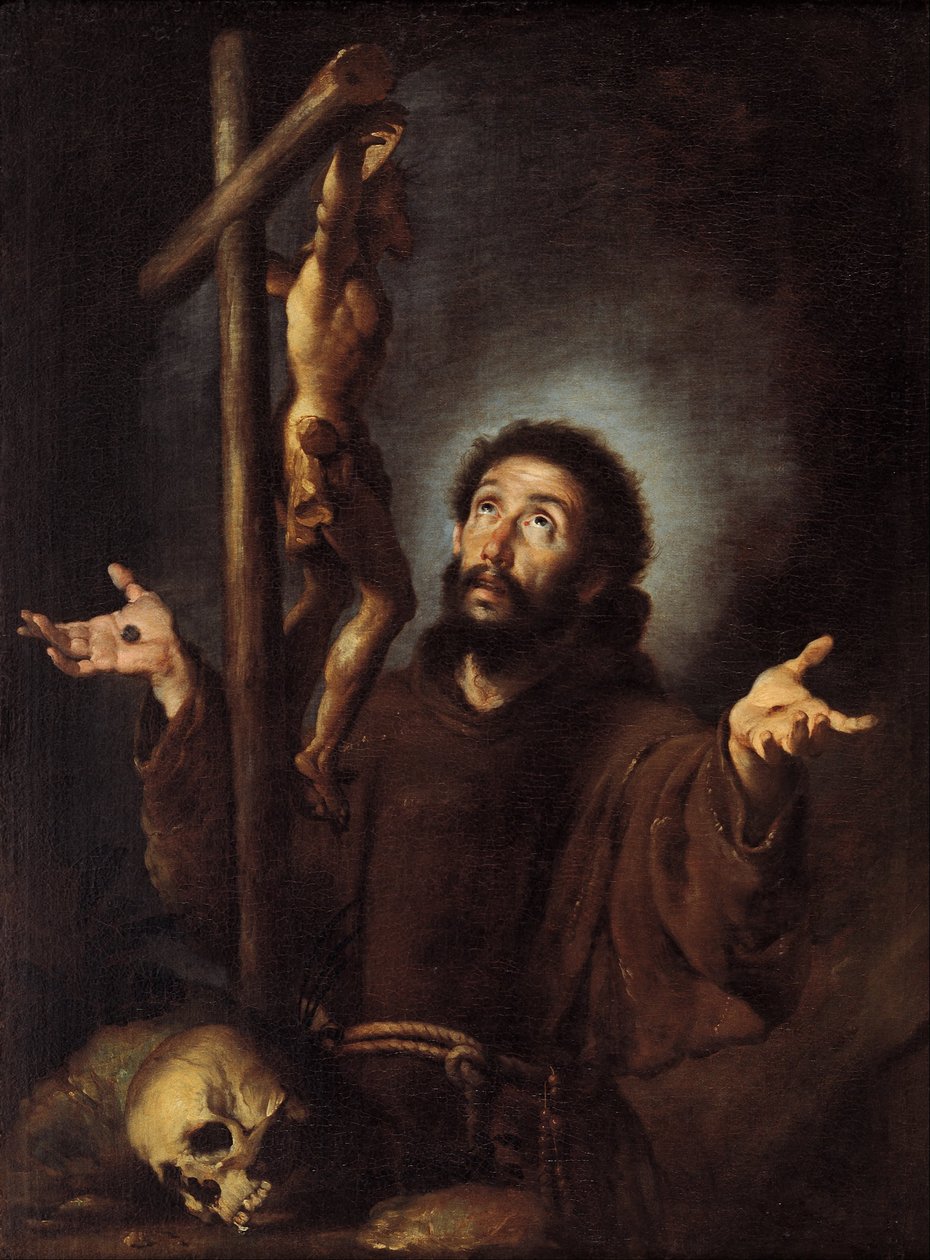 阿西西的圣弗朗西斯崇拜耶稣受难像 作者 贝尔纳多·斯特罗兹（Bernardo Strozzi）
