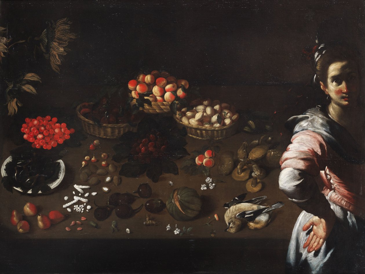 静物与女仆 作者 贝尔纳多·斯特罗兹（Bernardo Strozzi）