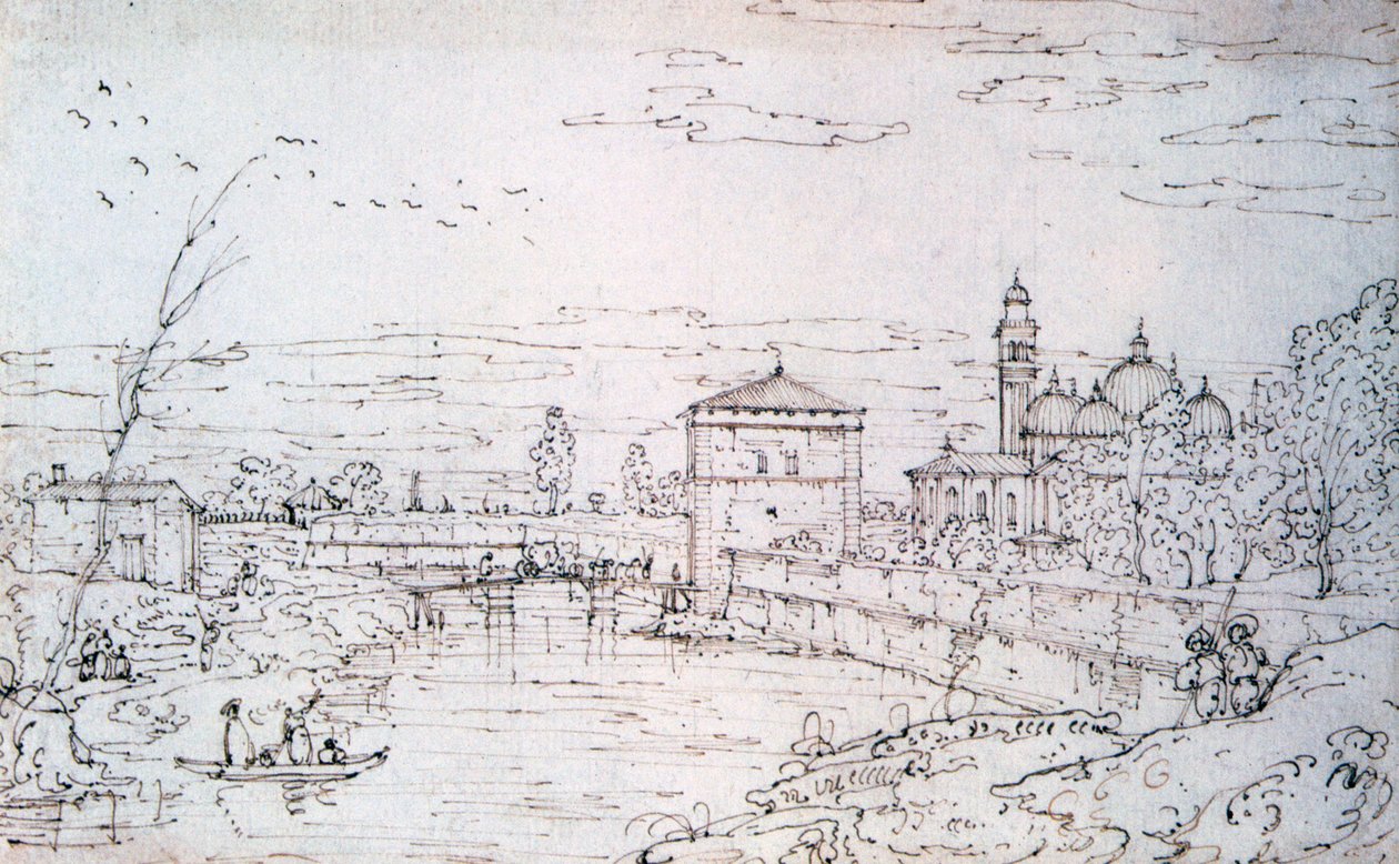 桥梁在河和圣朱斯蒂娜，c1740-1780 作者 贝尔纳多·贝洛托（Canaletto）