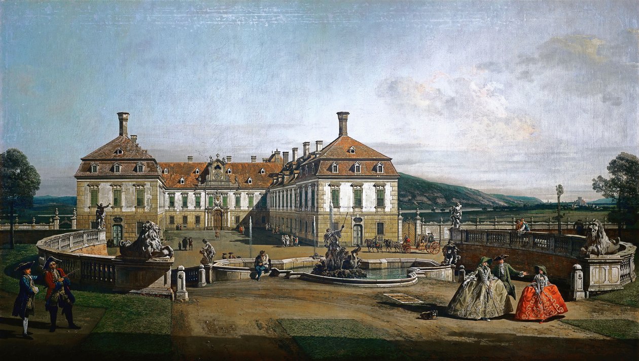 德语： 皇宫享乐宫霍夫宫（Schloss Hof），贵族宫廷的一侧 作者 贝尔纳多·贝洛托（Canaletto）