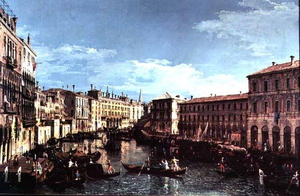 威尼斯大运河，向南望向里亚托桥 作者 贝尔纳多·贝洛托（Canaletto）