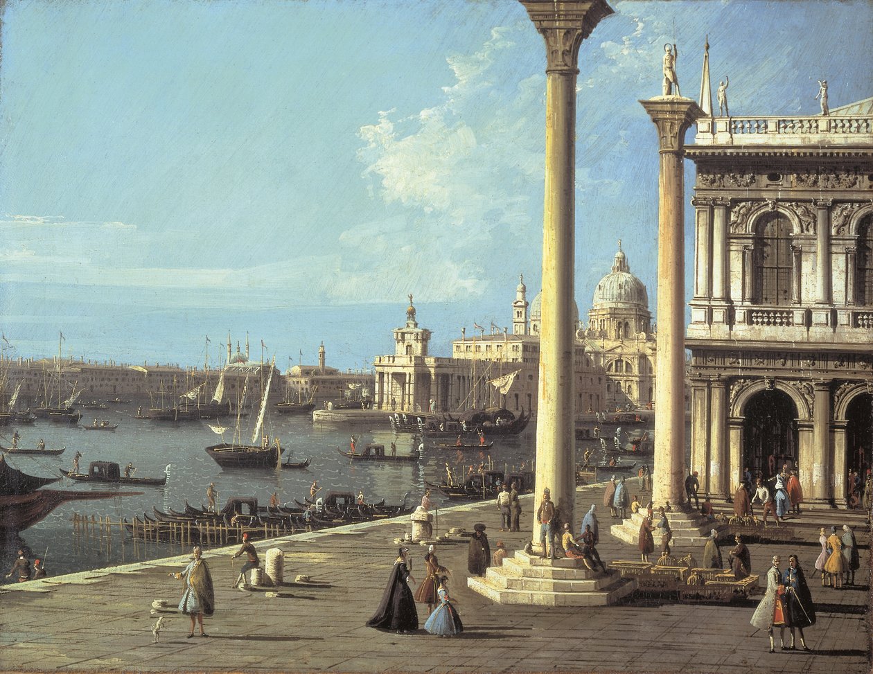 皮亚泽塔的圣马可教堂（Bacino di San Marco）和威尼斯圣玛丽亚德拉礼炮教堂 作者 贝尔纳多·贝洛托（Canaletto）