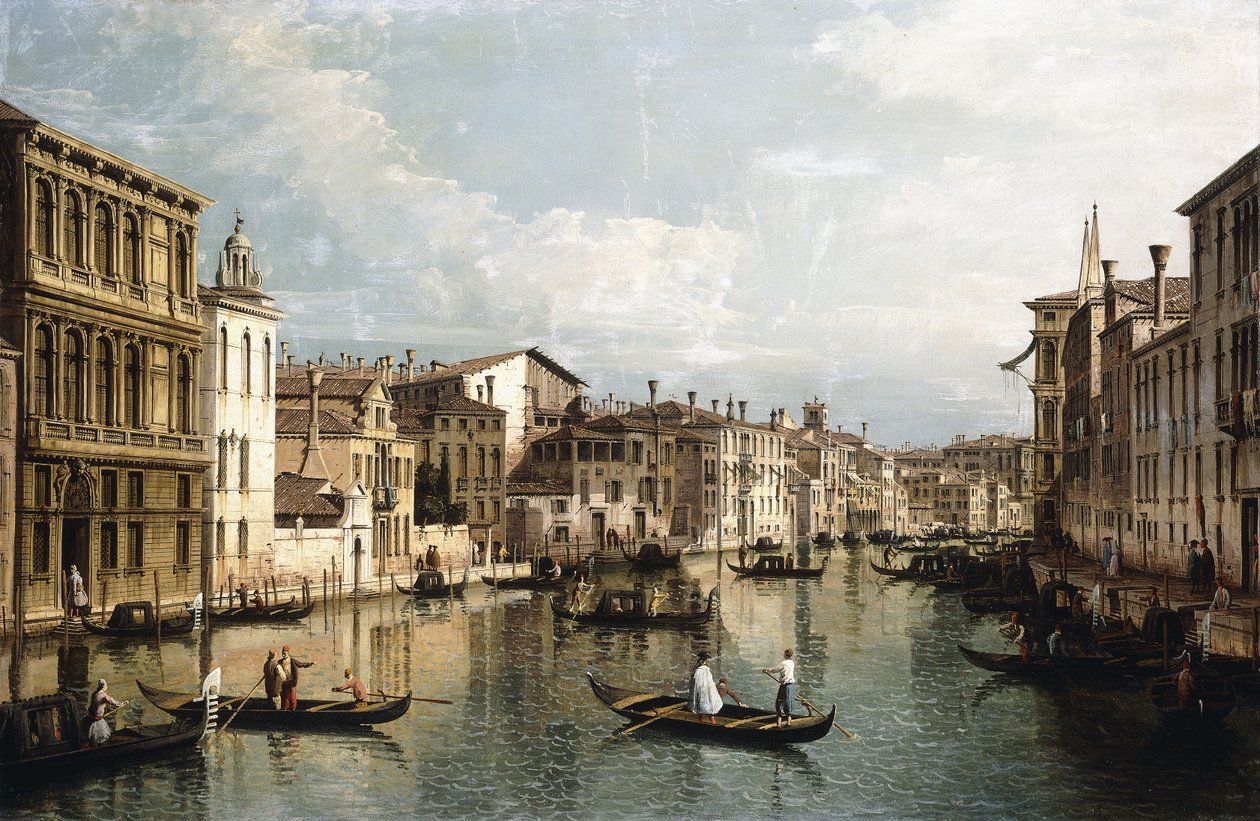 威尼斯大运河，从法兰基宫（Palazzo Flangini）到芬拉姆宫Calergi（Palazzo Venramin Calergi）向东，约1742年 作者 贝尔纳多·贝洛托（Canaletto）