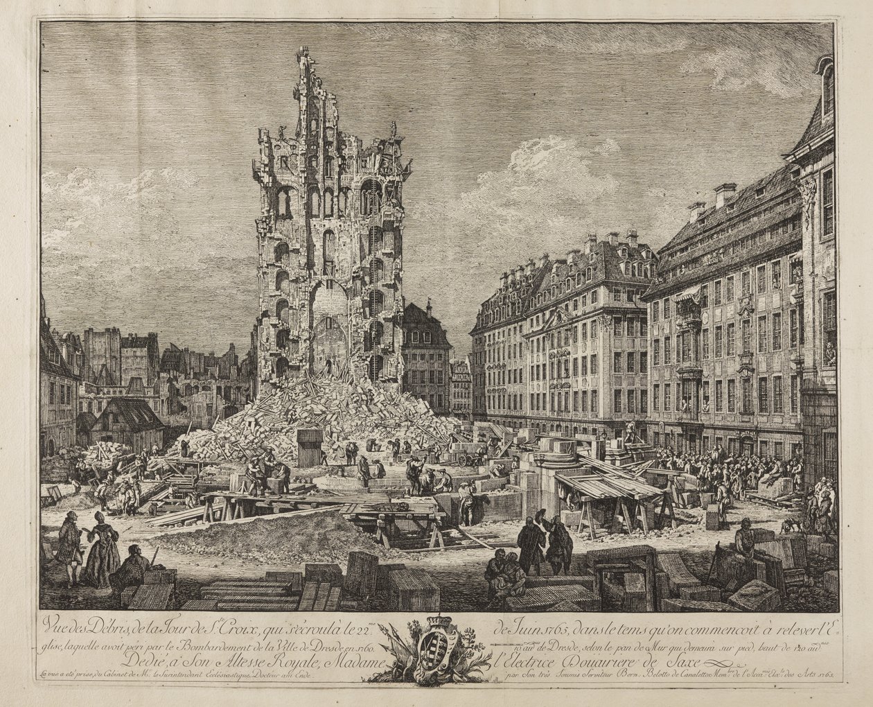 The Ruins of the Old Kreuzkirche, Dresden 作者 贝尔纳多·贝洛托（Canaletto）