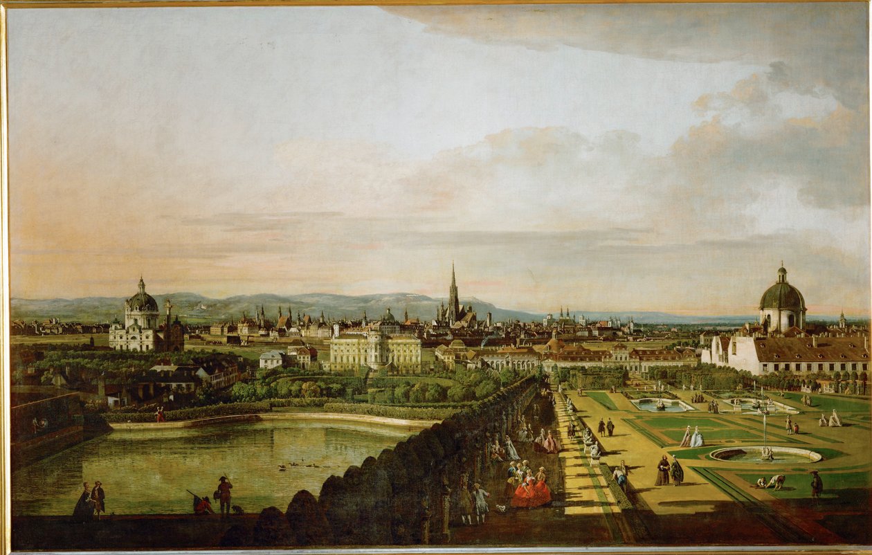 从美景宫看维也纳......（布面油画） 作者 贝尔纳多·贝洛托（Canaletto）
