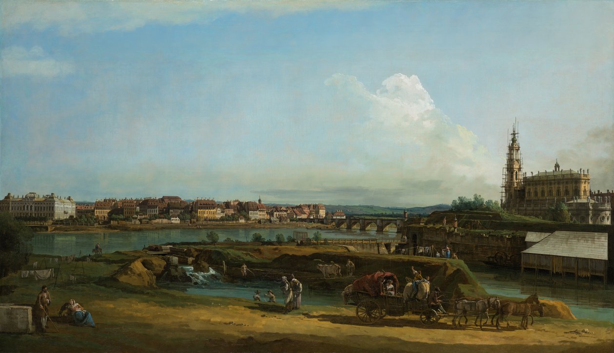 德累斯顿的视图与右侧的宫廷教堂，1748年 作者 贝尔纳多·贝洛托（Canaletto）