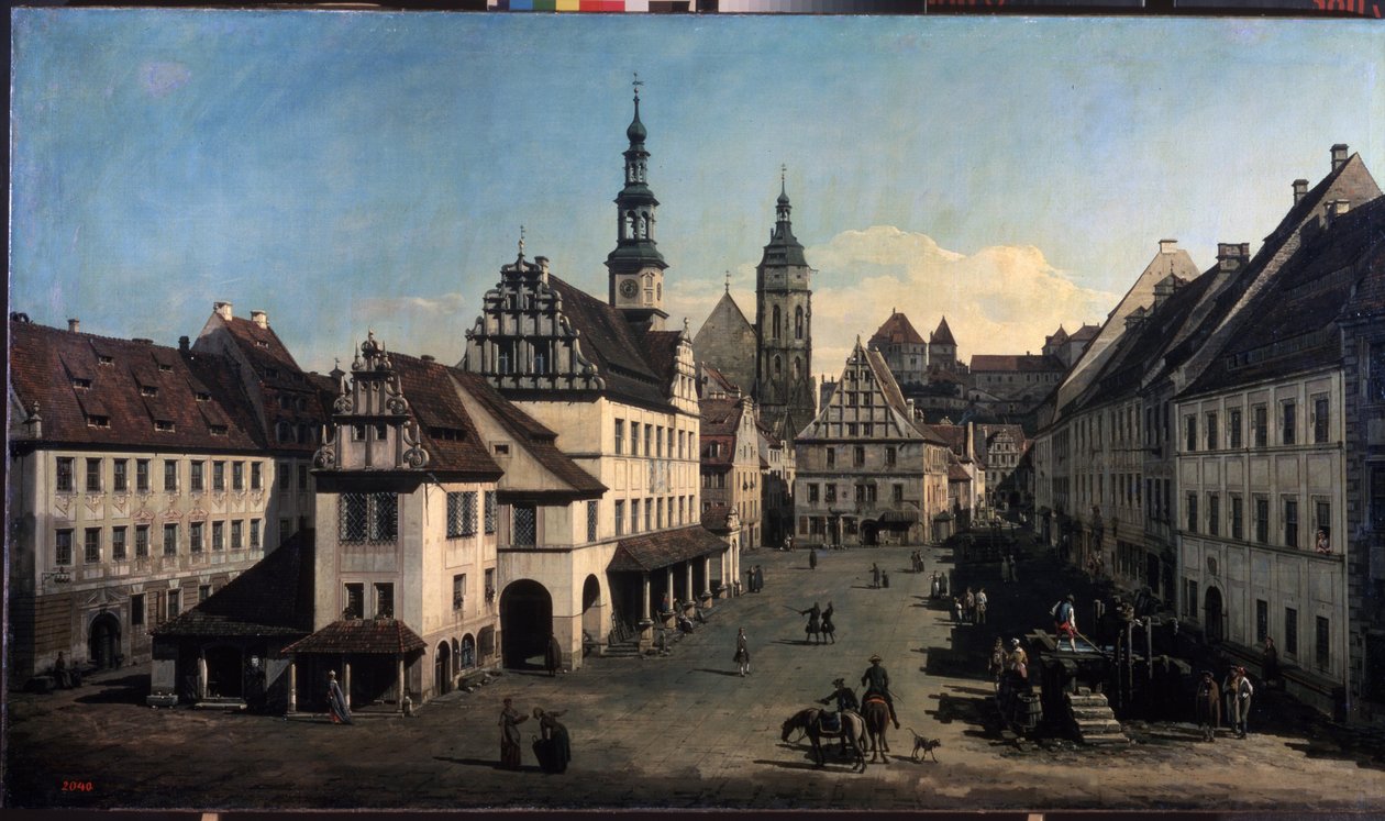 "德国皮尔纳的集市" 贝纳多-贝洛托（1720-1780 年）的画作 1752-1755 年 莫斯科，普希金博物馆 作者 贝尔纳多·贝洛托（Canaletto）