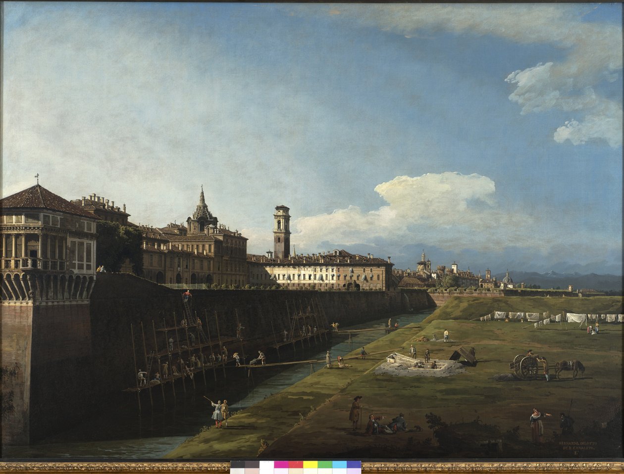 从皇家花园的侧面看都灵的景色，1745年 作者 贝尔纳多·贝洛托（Canaletto）