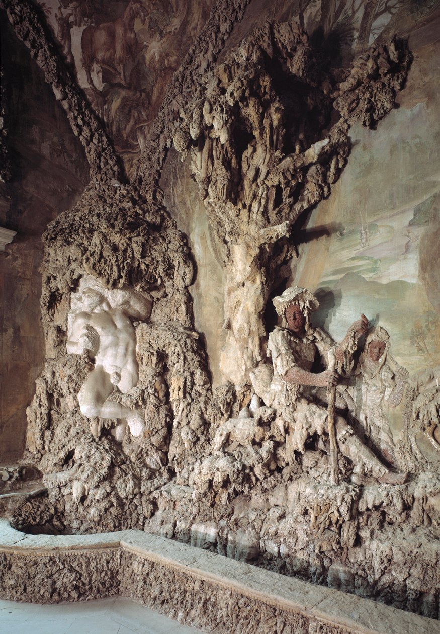 贝尔纳多-布恩塔伦蒂(1531-1608)创建的洞穴内部(Grotta del Buontalenti)(1583-1588)详图 皮蒂宫，波波利花园，意大利佛罗伦萨。 作者 伯纳多·邦塔伦蒂