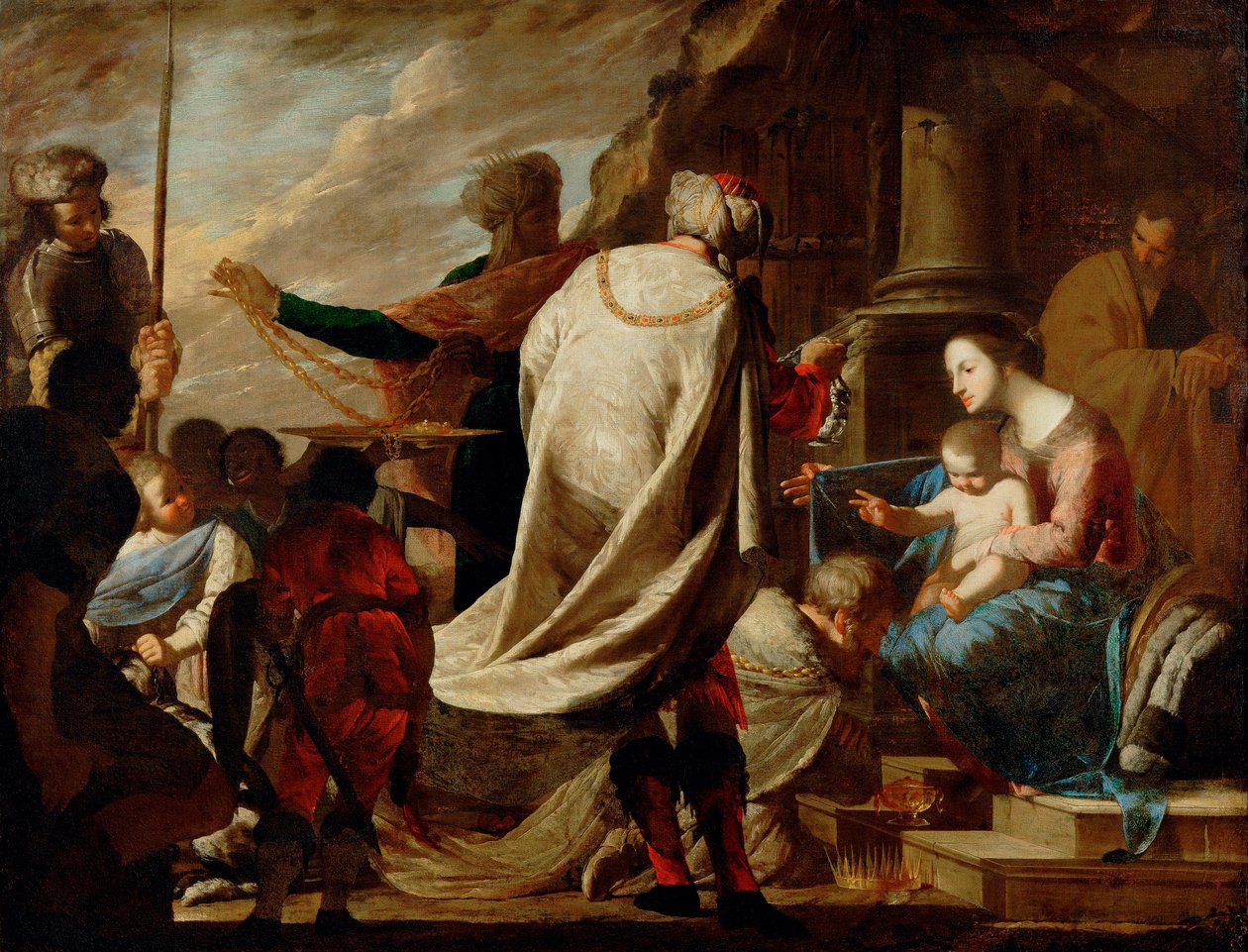 ""Adoration des mages"" (Adoration of the Magi) Peinture de Bernardo Cavallino (1616-1656) vers 1640 - Oil on canvas Dim 101,5x127 cm Art History Museum, Vienne 作者 贝尔纳多·卡瓦利诺
