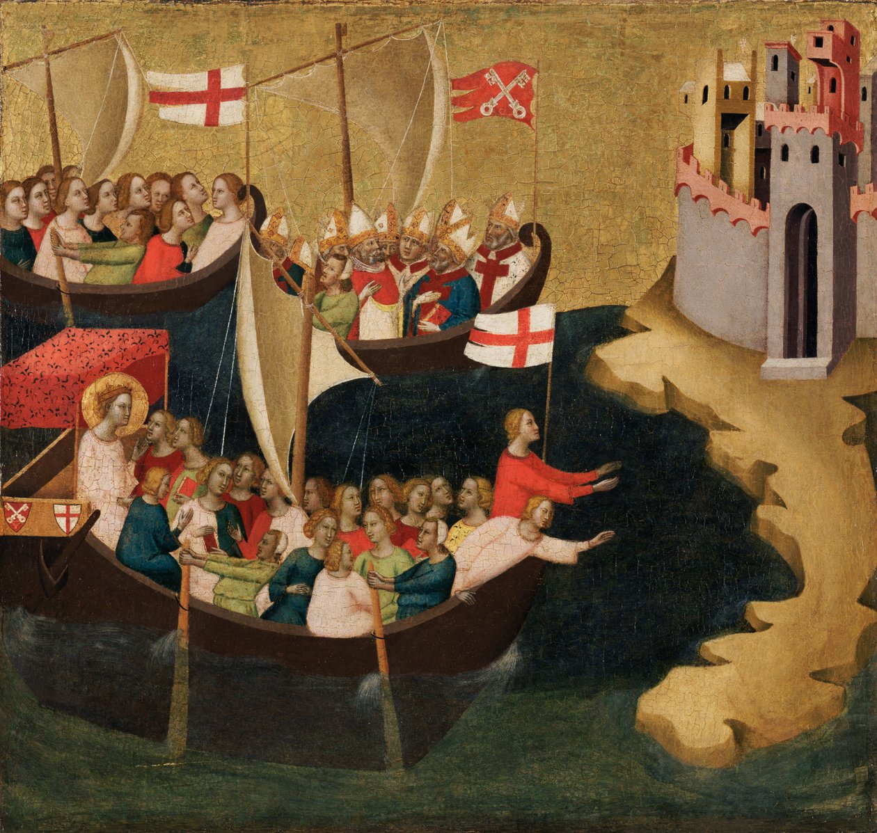 到达科隆的Saint Ursula，c.1333（面板上的蛋彩画和金箔） 作者 伯纳多·达迪