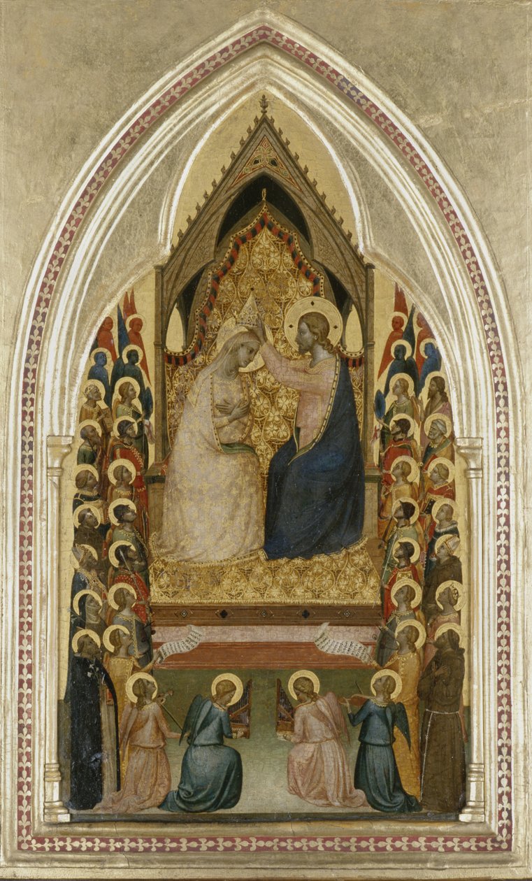 天使与圣徒的圣母加冕，c.1340-5（杨木上的蛋彩画） 作者 伯纳多·达迪