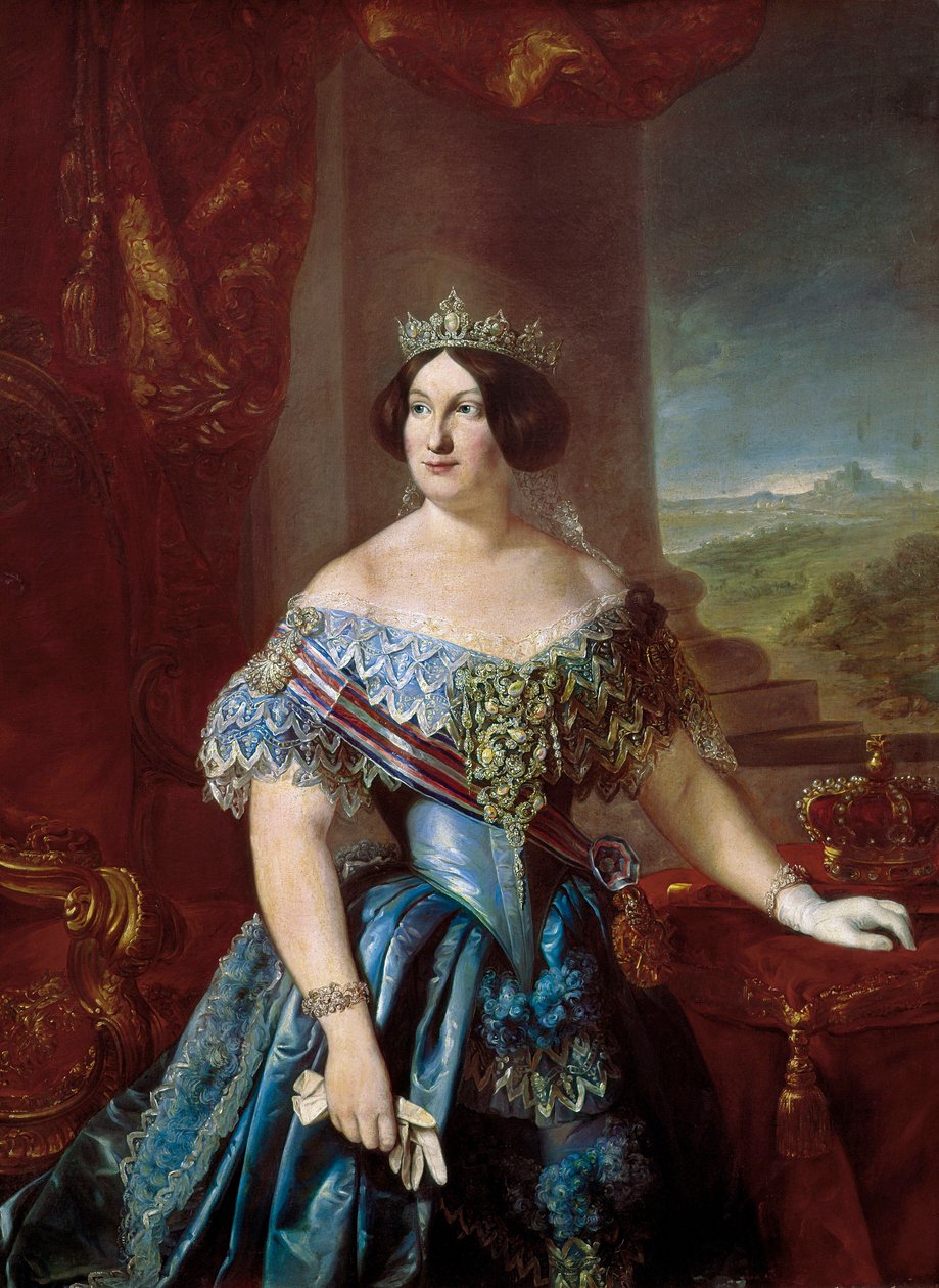 西班牙伊莎贝拉二世 (Isabella de Bourbon) (1830-1904) 的肖像。 Bernardo LOPEZ PIQUER 的绘画 作者 贝尔纳多·洛佩兹·皮克尔