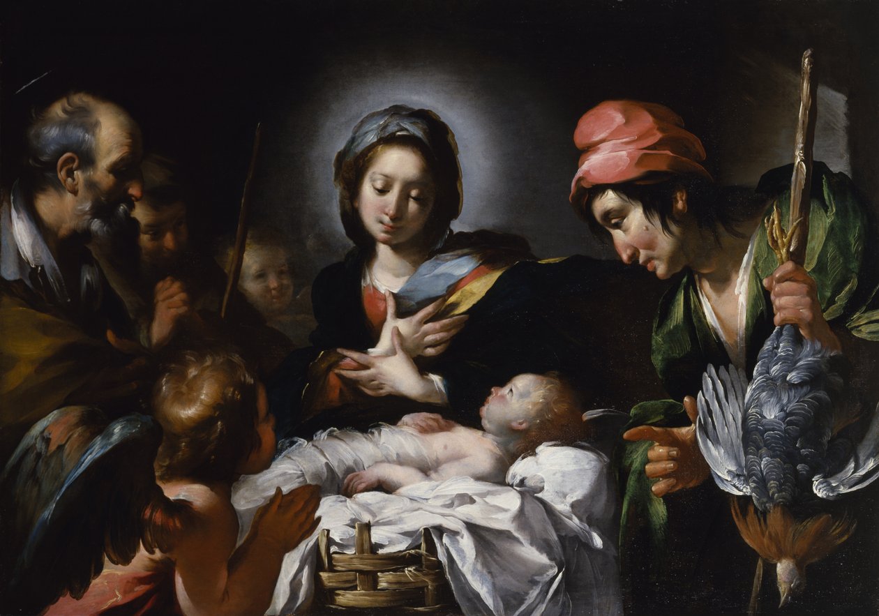 牧羊人的崇拜，约1615年（布面油画） 作者 贝尔纳多·斯特罗兹（Bernardo Strozzi）