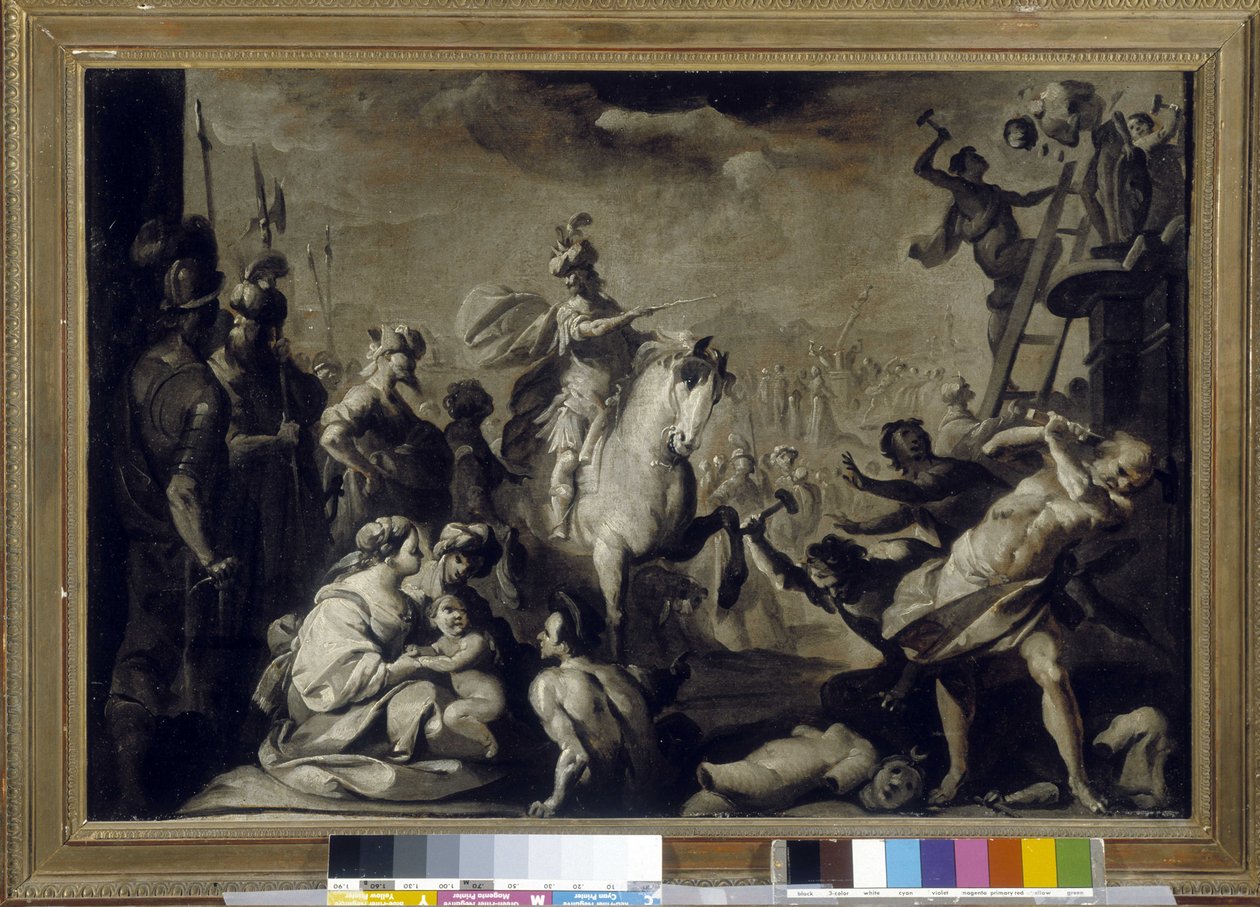 康斯坦丁 (Constantino 1, Marcus Flavius Valerius Constantine, 罗马皇帝卒于 337) 神像。 （画布上的马鲁夫纸） 作者 贝尔纳多·斯特罗兹（Bernardo Strozzi）