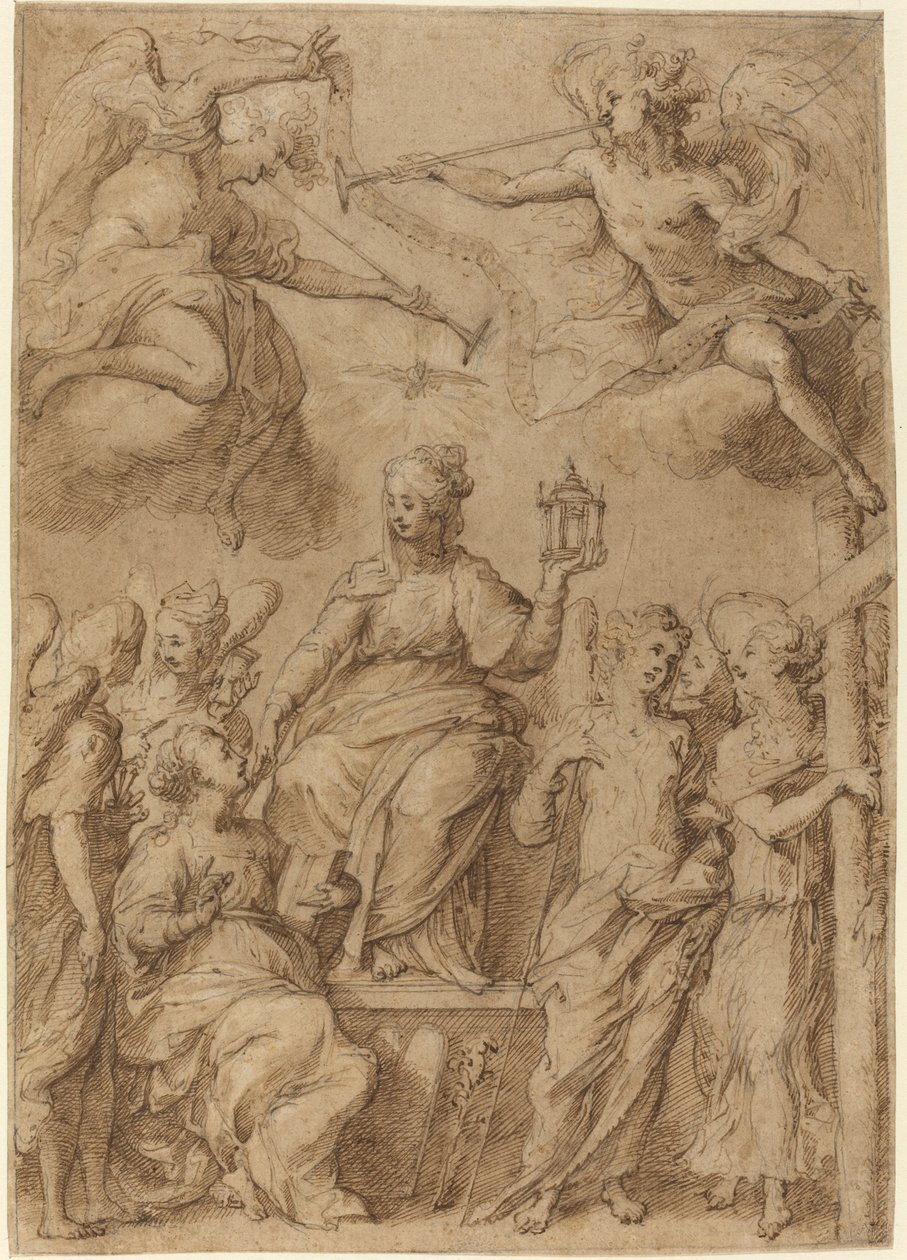 被手持受难工具的天使所包围的教会 作者 贝尔纳多·斯特罗兹（Bernardo Strozzi）