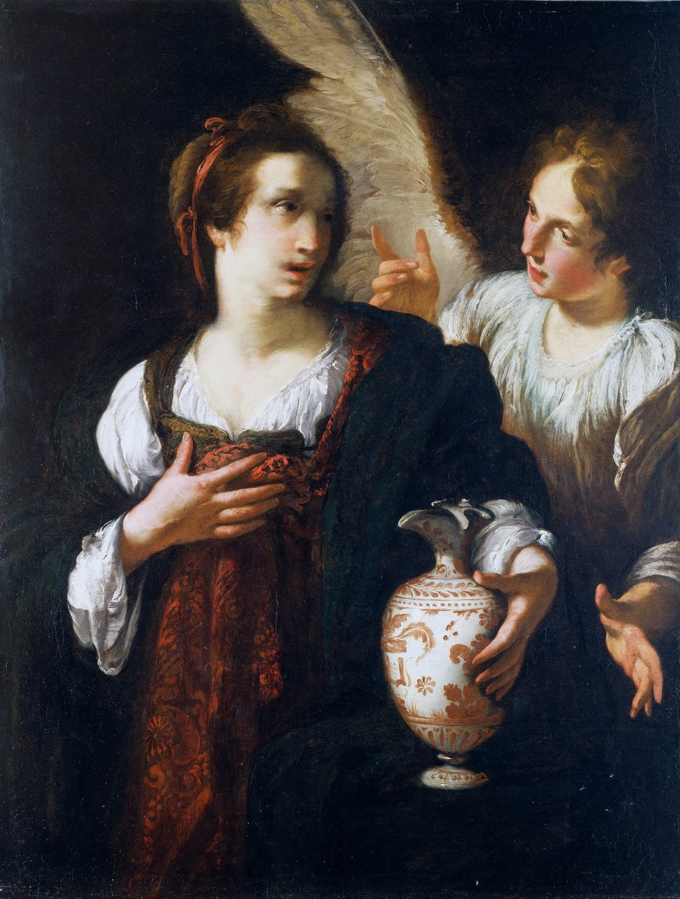 夏甲和天使，c。 1630（布面油画） 作者 贝尔纳多·斯特罗兹（Bernardo Strozzi）