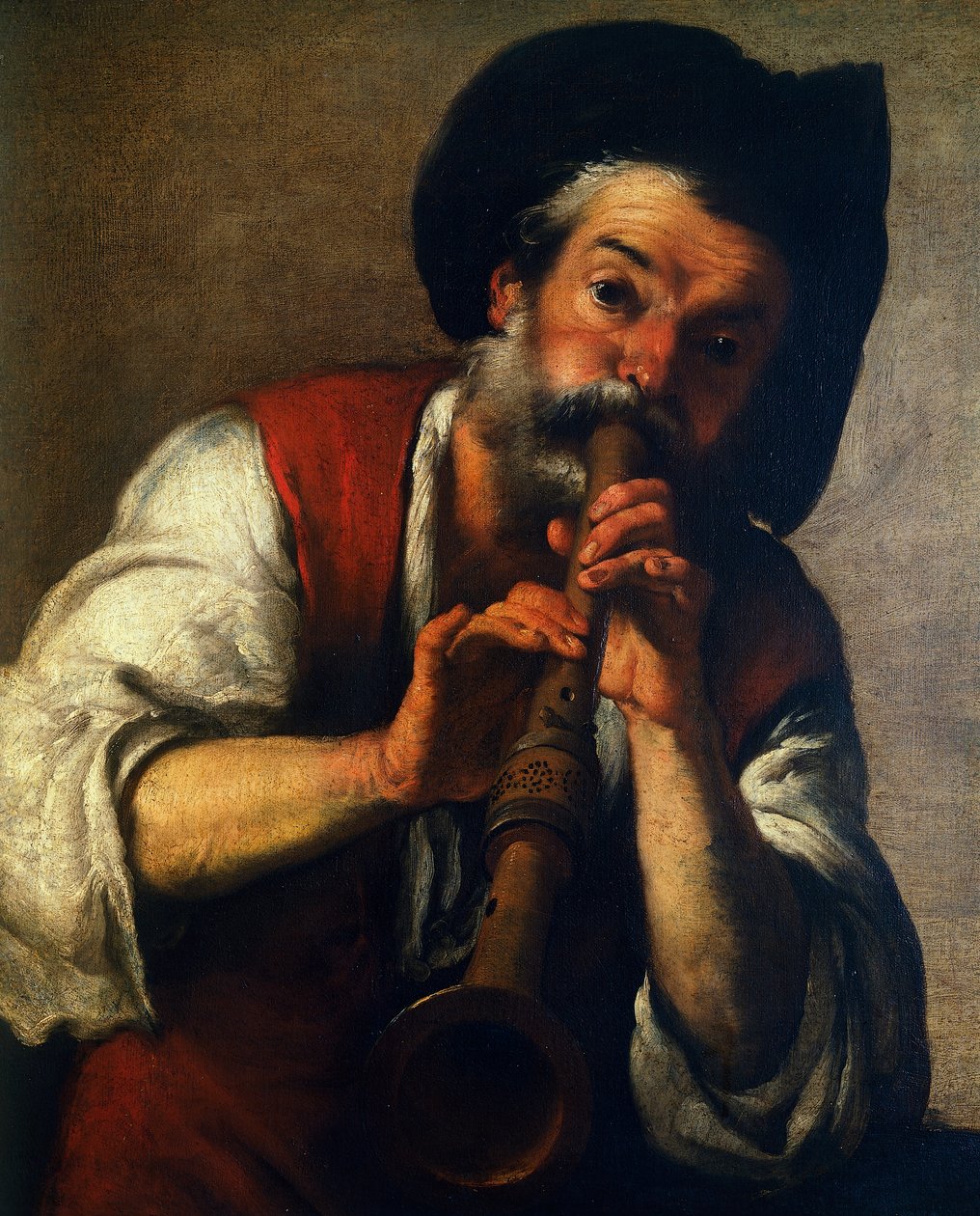 笛子，贝尔纳多-斯特罗兹（1581-1644），布面油画，73x61厘米。意大利 作者 贝尔纳多·斯特罗兹（Bernardo Strozzi）