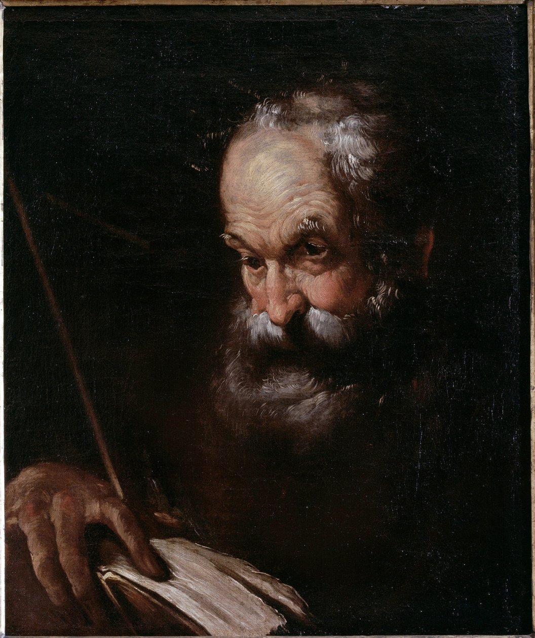 拿着书的老人肖像（布面油画 作者 贝尔纳多·斯特罗兹（Bernardo Strozzi）