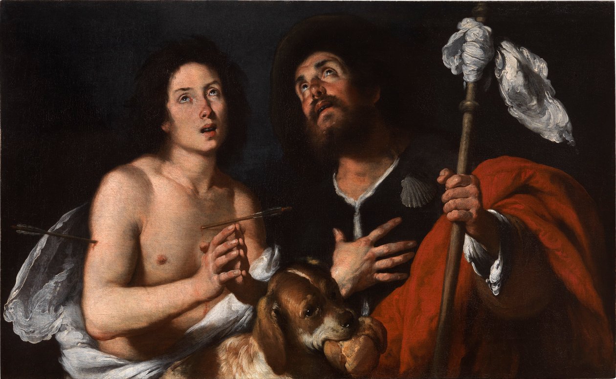 圣人罗克和塞巴斯蒂安。 作者 贝尔纳多·斯特罗兹（Bernardo Strozzi）