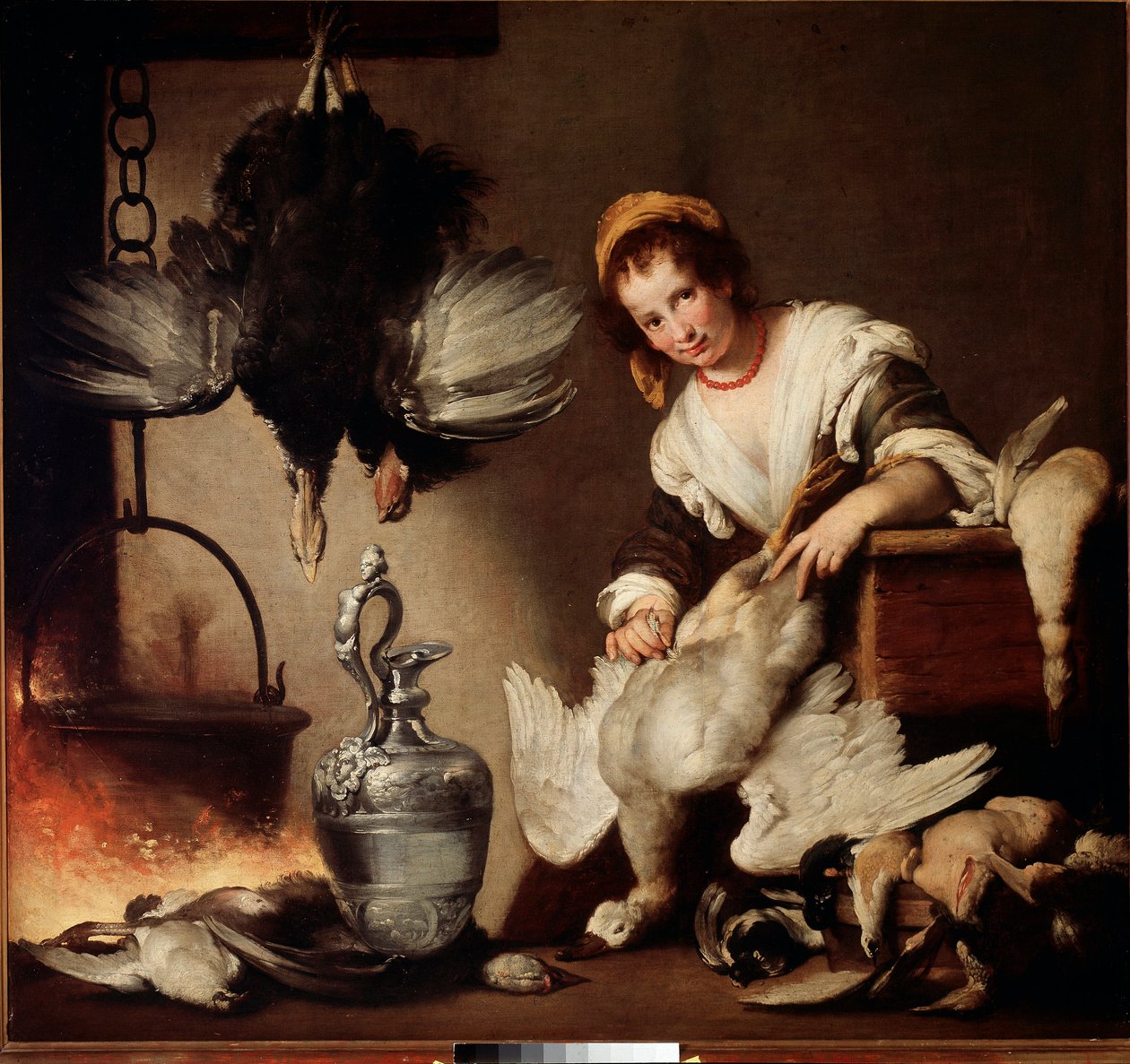 厨师女人水暖鸭子。贝尔纳多·斯特罗兹（Bernardo Strozzi）绘画 作者 贝尔纳多·斯特罗兹（Bernardo Strozzi）