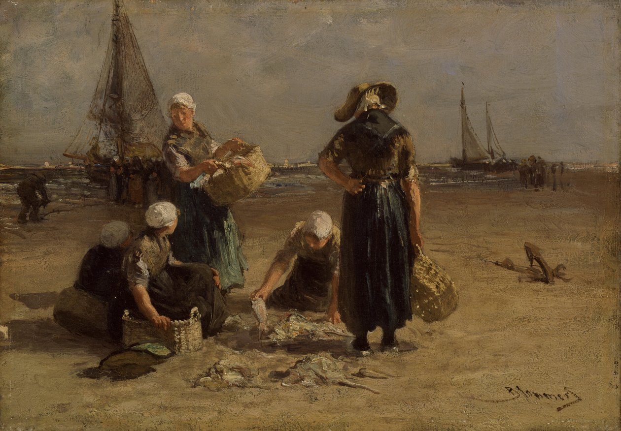 海滩上的鱼妇（布面油画） 作者 Bernardus Johannes Blommers或Bloomers
