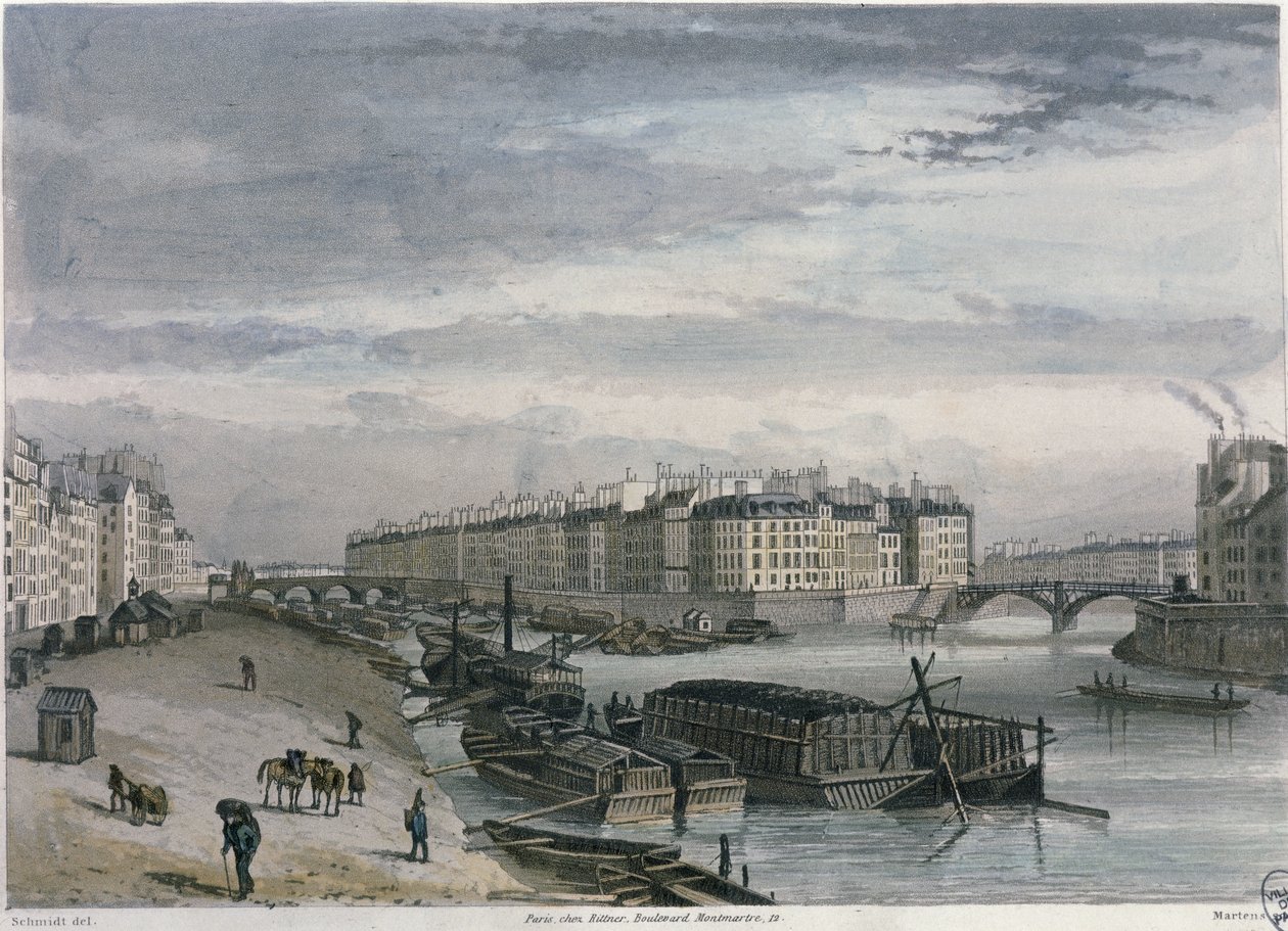 Ile Saint-Louis，1832年（彩色雕刻） 作者 伯恩哈德·施密特（Bernhard Schmidt）