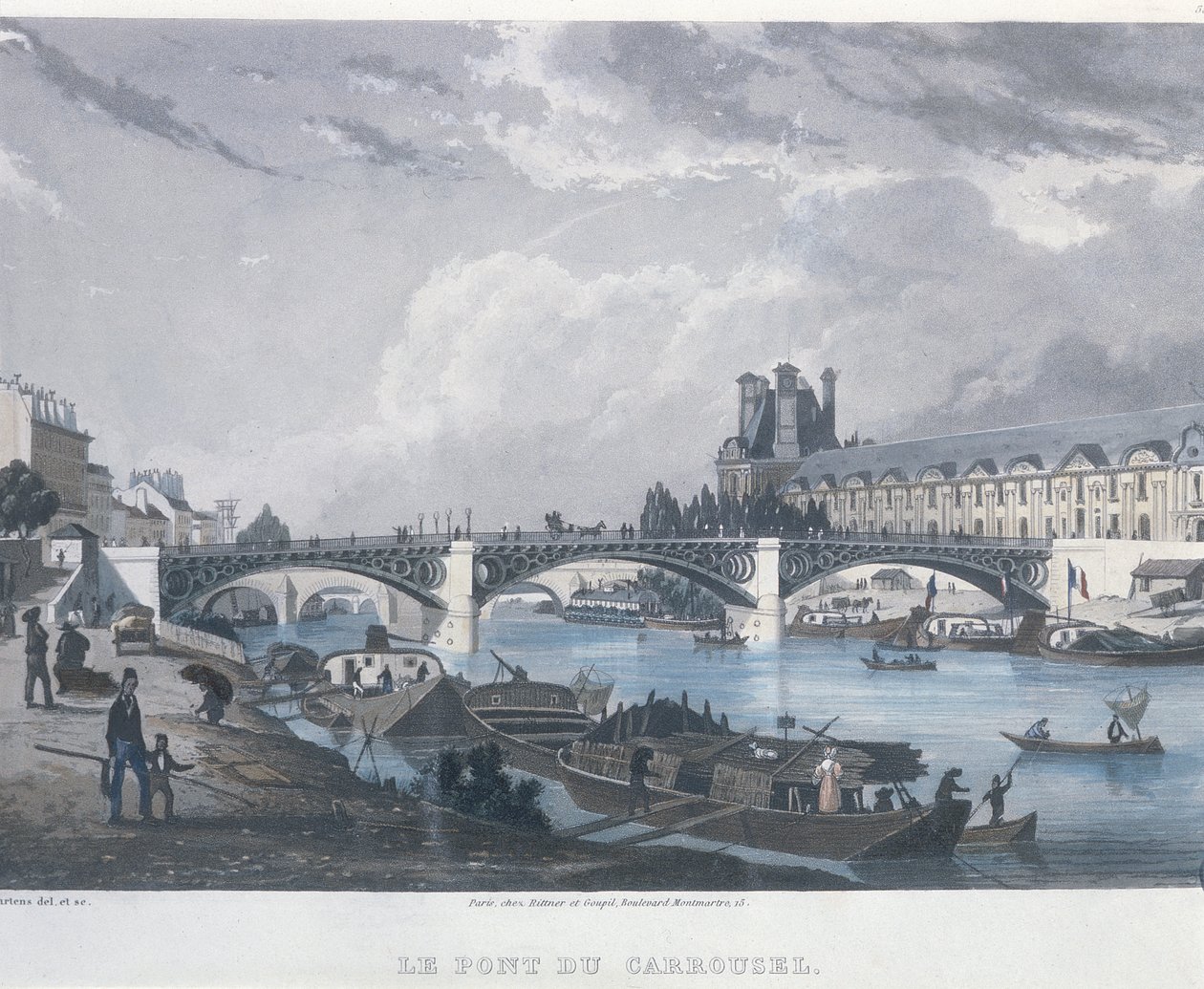 Pont du Carrousel，1832年（彩色雕刻） 作者 伯恩哈德·施密特（Bernhard Schmidt）