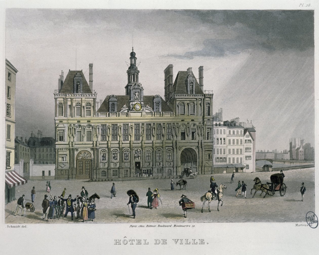 Hotel de ville，巴黎，1832年（彩色雕刻） 作者 伯恩哈德·施密特（Bernhard Schmidt）