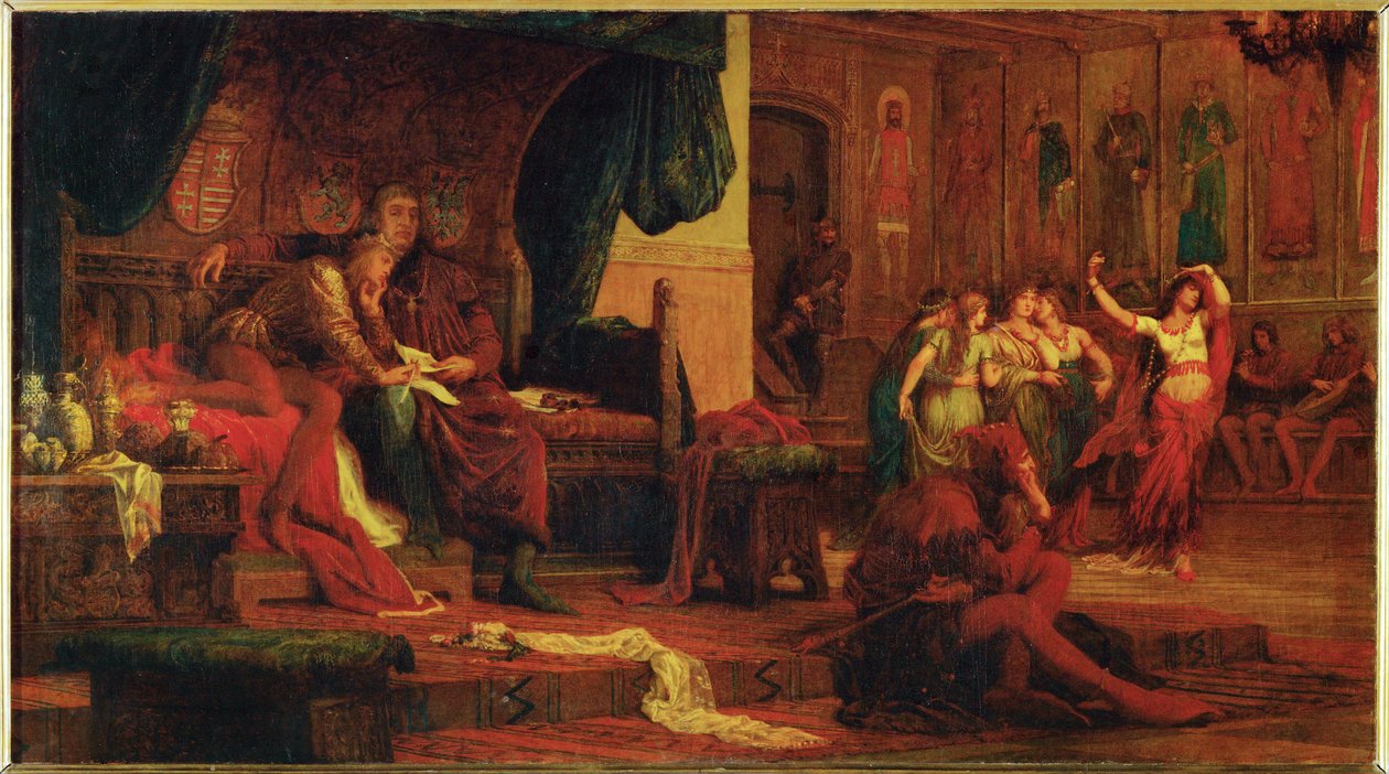 匈牙利国王拉斯洛五世和他的顾问西利的乌尔里希，后者为了夺取政府，用享乐宠坏了年轻的国王（布面油画） 作者 贝塔兰·塞凯利