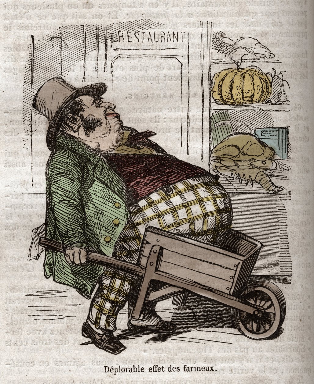 Obeite - Des Gourmands - deplorable effect des farineux - Jean Anthelme Brillat Savarin的 "La Physiologie du gout "中的版画。 作者 贝托尔