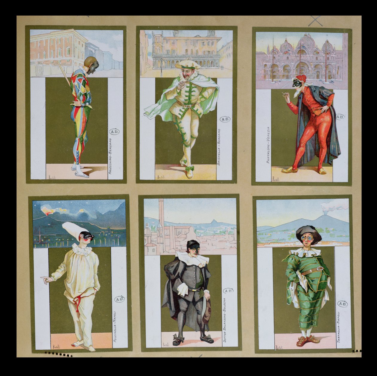 描绘来自Commedia dellArte，c.1900的人物的六个小插图集 作者 贝尔泰利