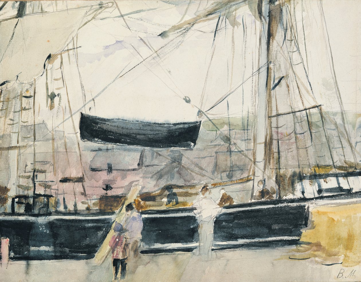 船在码头上，1875年 作者 贝特·莫里索（Berthe Morisot）