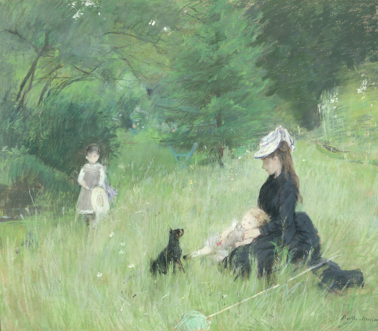 在公园，c.1874（纸上粉彩） 作者 贝特·莫里索（Berthe Morisot）