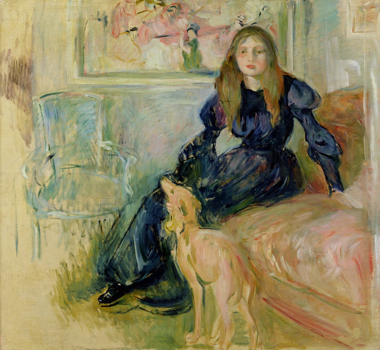 Julie Manet（1878-1966）和她的Greyhound Laerte，1893年 作者 贝特·莫里索（Berthe Morisot）